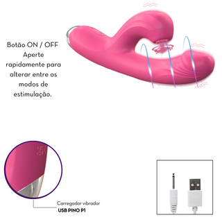 Vibrador De Luxo Ponto G e Sugador de Clitóris Pink 10 Velocidades ME061