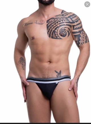 Cueca Jock Strap Elástico Tricolor Preto SD111