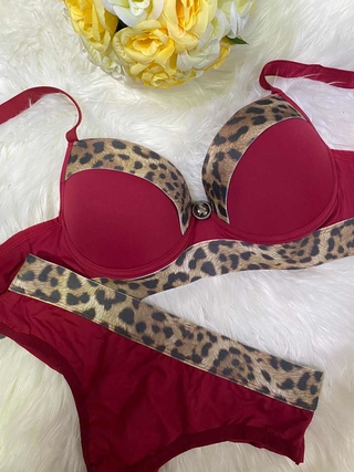 Lingerie Sensual Com Bojo Suziely Cor Vermelho Com Onça CH782