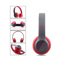 AURICULAR PLEGABLE VINCHA BLUETOOTH MANOS LIBRES P47 ROJO