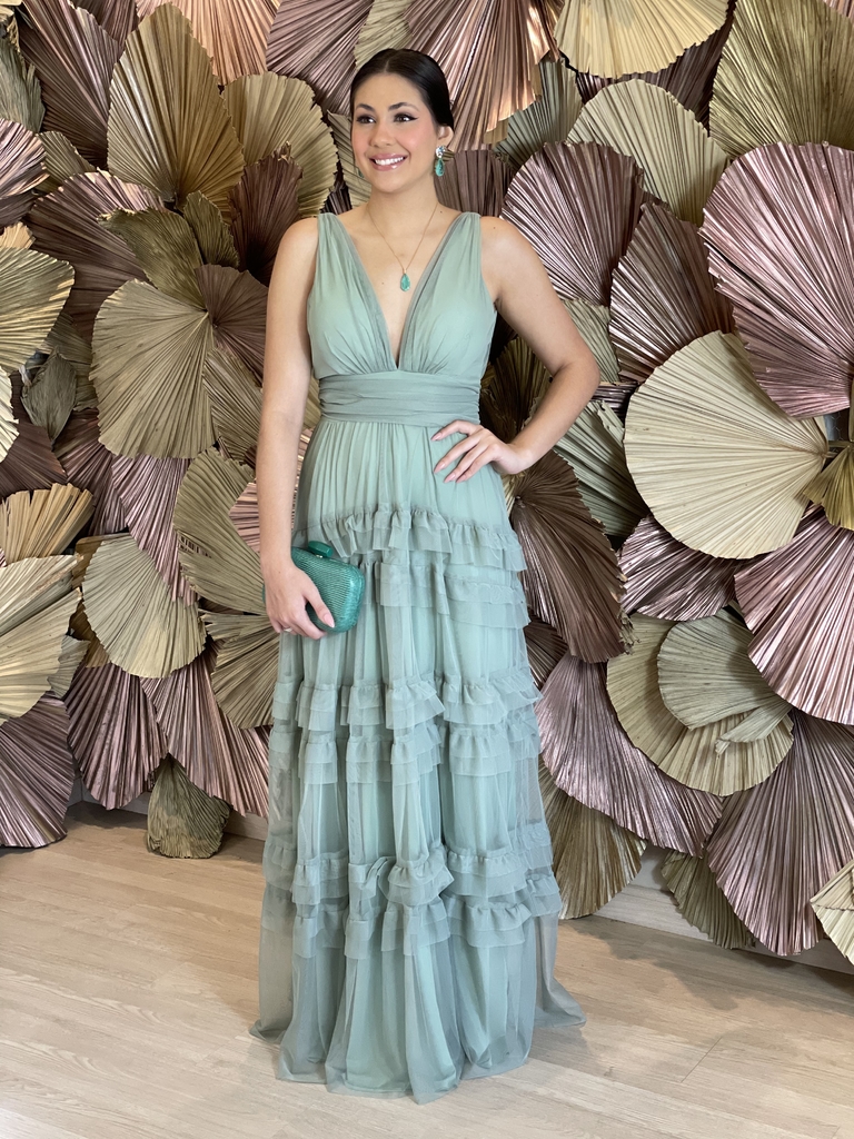 Vestido longo verde menta sale