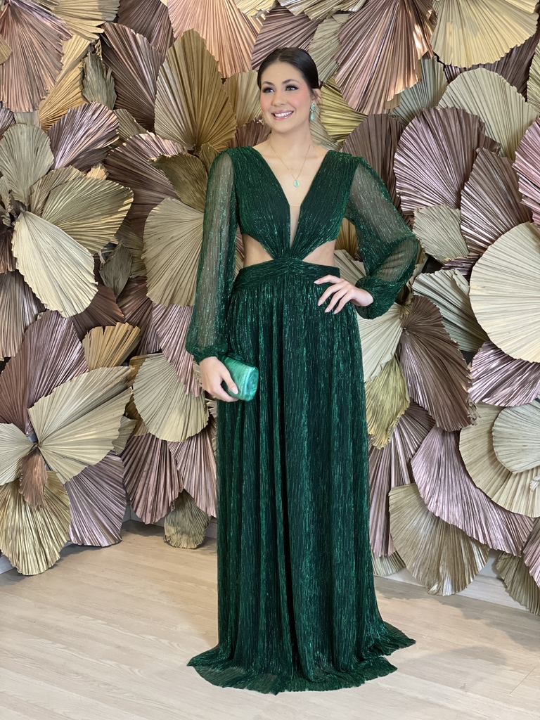 Vestido Longo em Lurex Verde Esmeralda Flávia