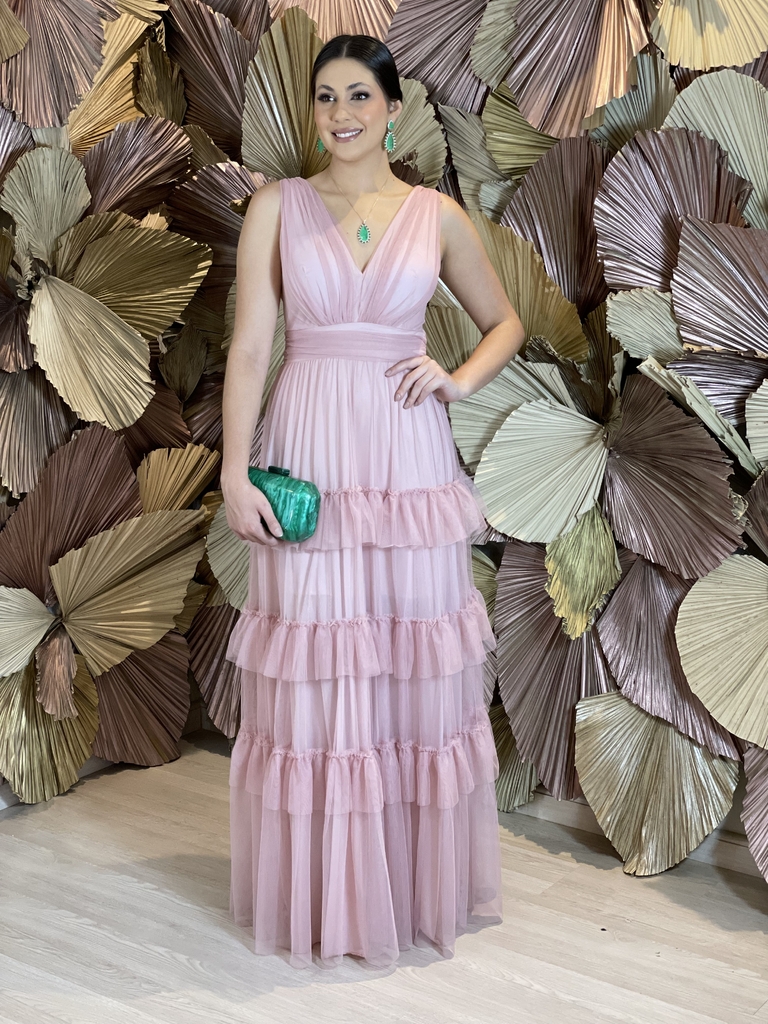 Vestido Longo em Tule Lorena Rose - Emporium Carolina