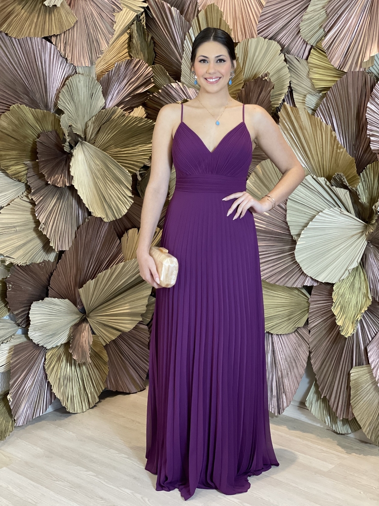 Vestido Longo Plissado Alma Roxo - Emporium Carolina