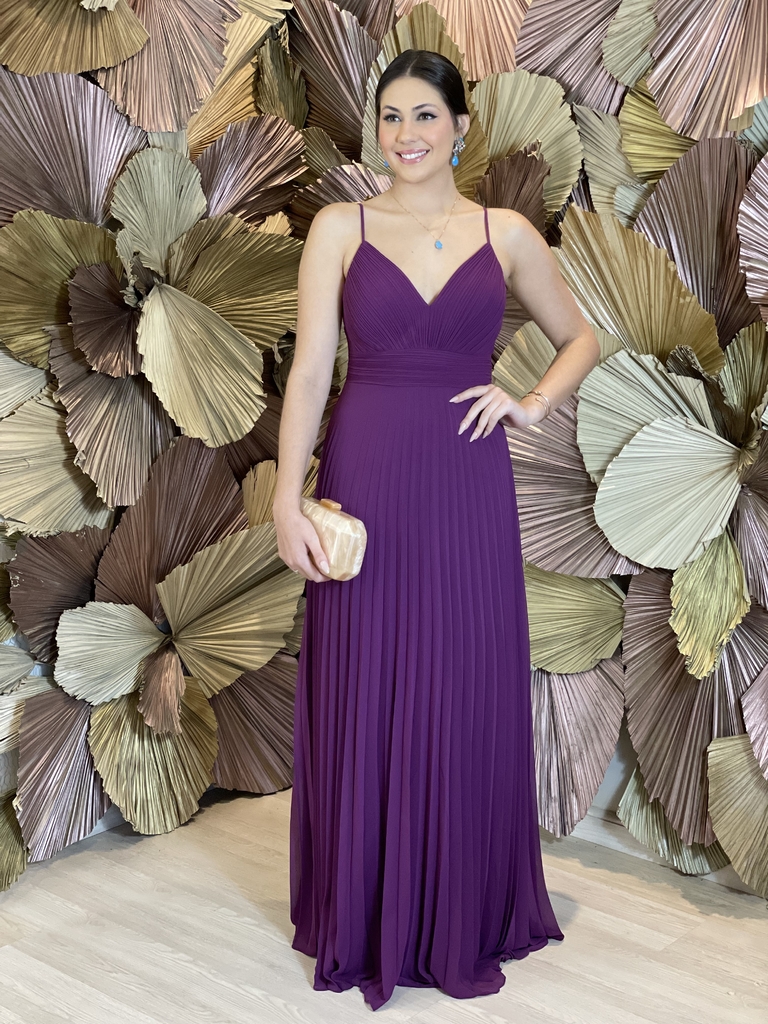 Vestido Longo Plissado Alma Roxo - Emporium Carolina