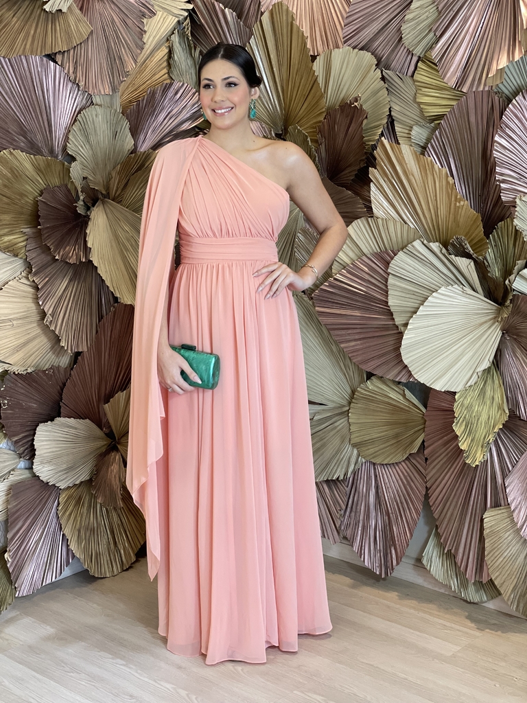 Vestido Longo Um ombro s Rosa Salm o Joana