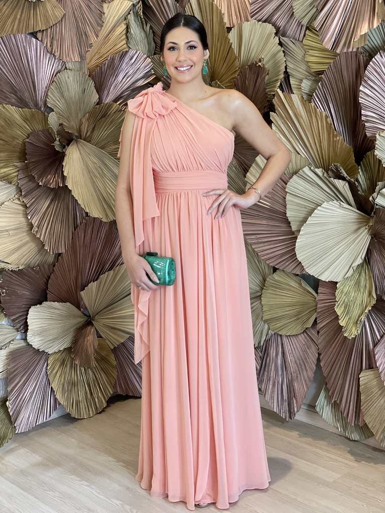 Vestido Longo Um ombro s Rosa Salm o Joana