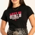 Camiseta feminina preta da marca Thankfield com a estampa "LET'S GO GIRLS" em letras coloridas.