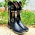 Bota Texana Feminina Goyazes Mustang Preto com detalhes coloridos e bordados.