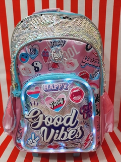 Mochila con carro 18" GOOD VIBES Rosa de Footy - Libreria Pincelada