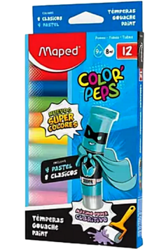 Temperas Pomo Color Peps 8 COLORES CLASICOS + 4 PASTEL de Maped (87380)