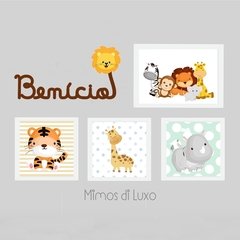 COMBO TEMA SAFARI - KIT 4 QUADROS + NOME EM MDF