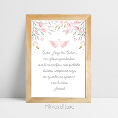 QUADRO UNITÁRIO ORAÇÃO SANTO ANJO ASA E FLORES DELICADA