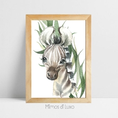 QUADRO UNITÁRIO ZEBRA SAVANA AQUARELA FUNDO FOLHA