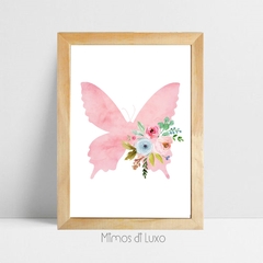 QUADRO UNITÁRIO BORBOLETA COM ROSAS AQUARELA 04