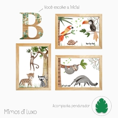 COMBO 3 QUADROS + INICIAL EM MDF + PENDURADOR FOLHA FAUNA E FLORA