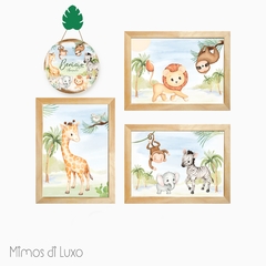 KIT 3 QUADROS + PLACA DECORATIVA SAVANA REAL LINHA BABY