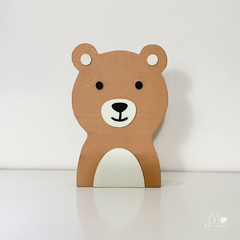 URSO EM MADEIRA COM APLIQUES EM 3D CAPPUCINO