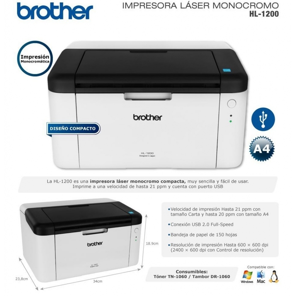 Impresora Laser Brother HL-1200 - Educa Informatica