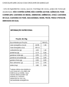 Chocolate 65% com Crocante de Maracujá - 150g. na internet