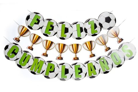 Banderín Futbol Gold Mundo Feliz Cumpleaños!