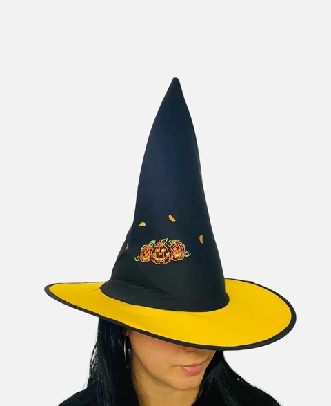 Sombrero Bruja Negro c/Amarillo c/bordado Halloween