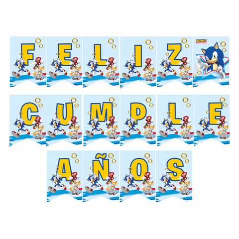 Banderin Sonic Feliz cumpleaños