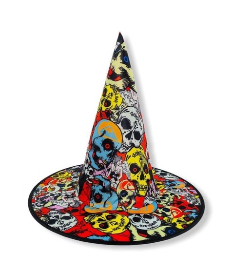 Sombrero de Bruja Tatto diseño Halloween calaveras
