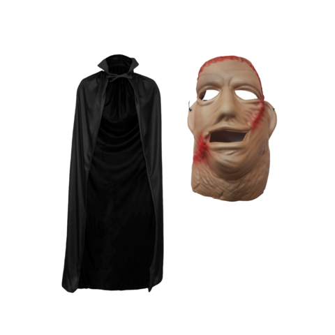 Disfraz Asesino Mascara + Capa con cuello + Cuchillo Halloween