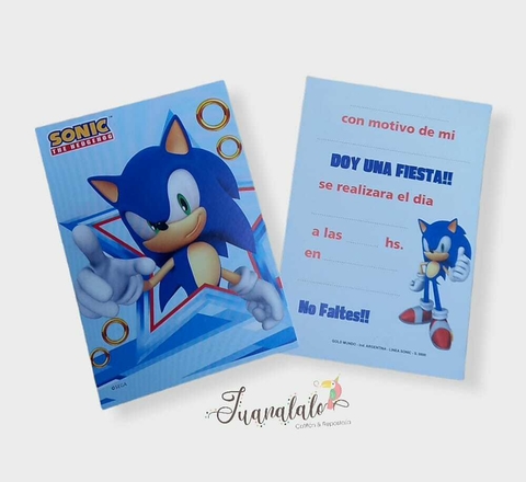 Invitaciones Cumpleaños Sonic x 10U