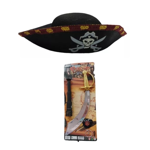 Set Halloween Pirata Sombrero + Parche + Aro + Espada + Telescopio