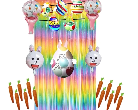 SET DECORACION FELICES PASCUAS BANDERIN GLOBOS AFICHE CORTINA