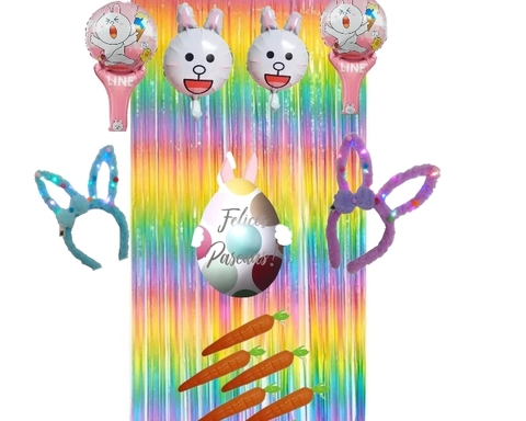 SET DECO FELICES PASCUAS FIESTA VINCHA LUMINOSAS GLOBOS POSTER MARACAS ZANAHORIAS