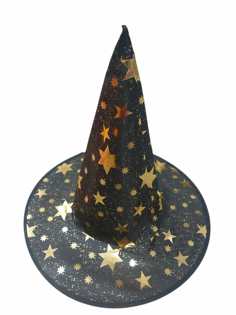 Sombrero Gorro Bruja Estampado Estrellas Doradas Halloween