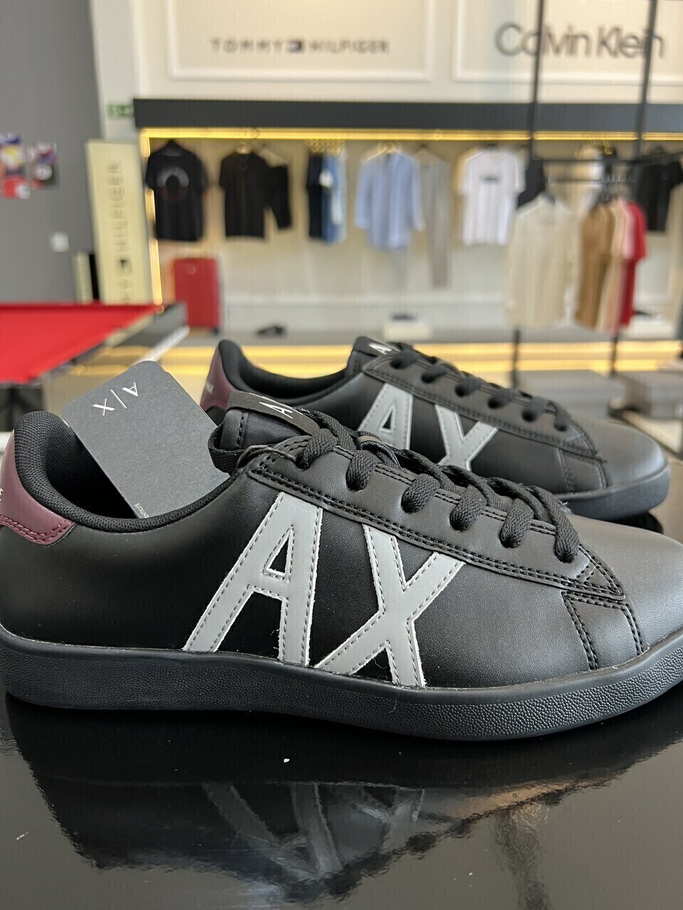 Tenis Armani Exchange Recorte Logo Assinatura Cinza Detalhe Bordo Masculino Preto