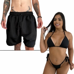 Kit Shorts Masculino Preto Liso e Biquíni Cortininha Preto