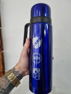 Imagen de Termo acero inox AZUL grabado FUTBOL