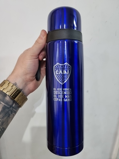 Termo acero inox AZUL grabado FUTBOL - Bombillas y Mates Uruguayos LA USINA