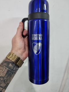 Termo acero inox AZUL grabado FUTBOL - comprar online