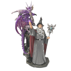 Estatueta Mago Merlin e Dragão
