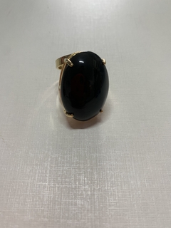 Anel OBSIDIANA NEGRA Oval Ajustável