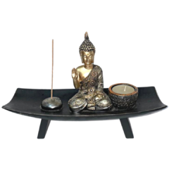 Incensário Buda Sentado Lotus Dourado