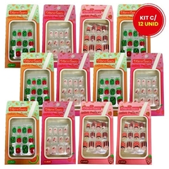 Kit 12 Unid. Unhas Postiças Infantis Decoradas Frutinhas Discoteen