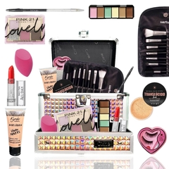 Kit Maleta Maquiagem Completa Pincéis Base Pó Sombras