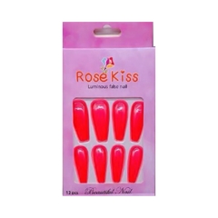 Unhas Postiças Rose Kiss 12 Pçs Formato Bailarina Rosa Neon