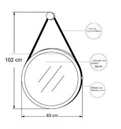 Espelho Adnet Redondo 60cm com Alça de Couro na internet