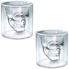 2 Copos Caveira 150ml Skull de Vidro Doomed Shot Bar