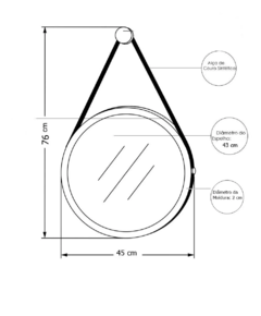 Espelho Redondo Decorativo Adnet com Alça Couro 45cm na internet