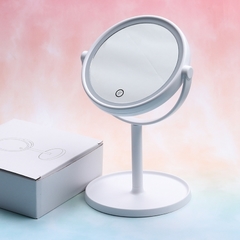 Espelho de Mesa com Led p/ Maquiagem Touch Screen e Luz 360° - Branco