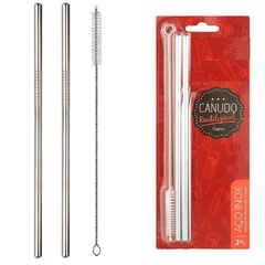 Kit com 2 Canudos de Inox + Escova p/ Limpeza